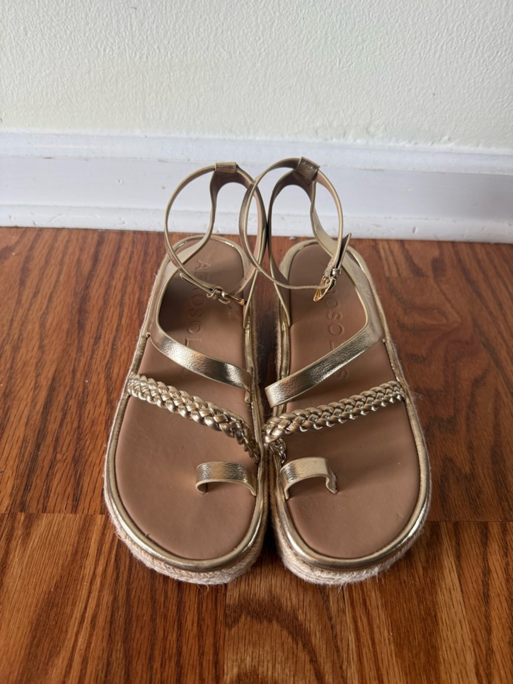 AEROSOLES Metallic Gold Braided Strap Platform Sandals